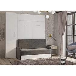 Inside 75 Composition lit escamotable blanc mat DYNAMO SOFA canapé + accoudoirs gris colonne rangement 140*200