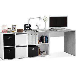 Pegane Bureau avec caisson coloris Blanc artic / béton- Hauteur 74 x Longueur 136 x 139 cm