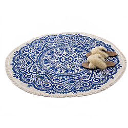 Universel Tapis rond marocain 60cm Tissu de coton à franges bohème Tapis tapis de porte Décoration Gouttes | Tapis (bleu) 