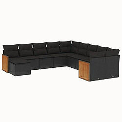 vidaXL Salon de jardin 11 pcs avec coussins noir résine tressée