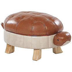 Beliani Tabouret pour enfant en cuir PU marron et beige TURTLE