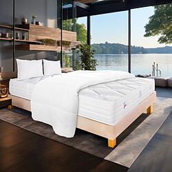 LUXURY LITERIE Ensemble matelas Patriote Mousse 140x190 cm + sommier beige ep20cm + 2 oreillers + couette