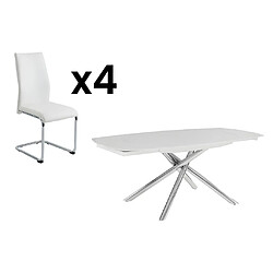 Vente-Unique Ensemble table CAMELIA + 4 chaises PAULINE - Blanc