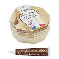 Scrapcooking 4 moules indivuels en bois ronds + 8 caissettes de cuisson + 1 Stylo chocolat