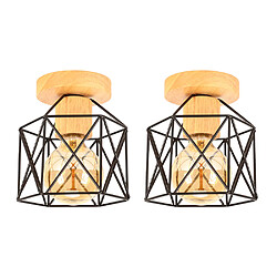 Stoex (2PCS) Plafonnier Moderne Lampe de Plafond Vintage Luminaire Plafonnier Rétro Abat-Jour Cage en Métal Pour Café Couloir Chambre Cuisine Salon Noir