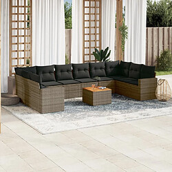 vidaXL Salon de jardin 11 pcs avec coussins gris résine tressée 