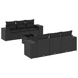 vidaXL Salon de jardin 7 pcs avec coussins noir résine tressée