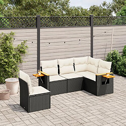 vidaXL Salon de jardin 5 pcs avec coussins noir résine tressée