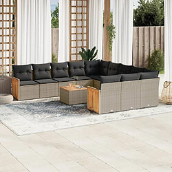 Maison Chic Salon de jardin avec coussins 12 pcs | Ensemble de Table et chaises | Mobilier d'Extérieur gris résine tressée -GKD75566