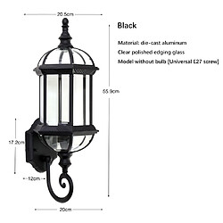 Universal Applique murale de jardin de 20 cm, 220V E27 sans ampoule, étanche extérieure salon fond mur rangement lumière noire(Le noir) pas cher