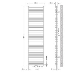 ECD Germany Radiateur Design Sahara Non Électrique - 500 x 1800 mm - Blanc - Connexion Central - avec Kit de Raccordement Universal et Thermostat - Forme Courbé - Sèche-Serviettes pour Salle de Bain