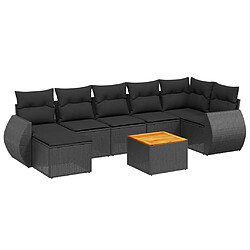 vidaXL Salon de jardin 8 pcs avec coussins noir résine tressée