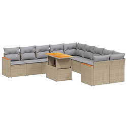 vidaXL Salon de jardin 11 pcs avec coussins beige résine tressée