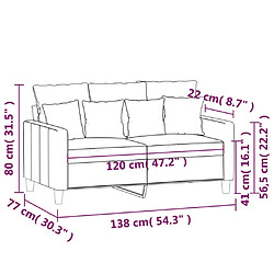 vidaXL Canapé à 2 places Gris foncé 120 cm Velours pas cher