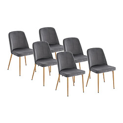 Vente-Unique Lot de 6 chaises en velours et métal effet bois - Gris - MINAGRI 