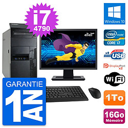 PC Tour Lenovo M93p Ecran 22" Intel i7-4790 RAM 16Go Disque 1To Windows 10 Wifi - Occasion