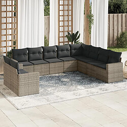 vidaXL Salon de jardin avec coussins 10 pcs gris résine tressée