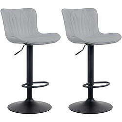 Decoshop26 Lot de 2 tabourets de bar chaises hautes avec coutures décoratives en PVC gris pieds en métal noir 10_0004327 