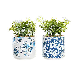 Plante décorative DKD Home Decor Vase Porcelaine Bleu Blanc Vert PE (13.5 x 13.5 x 25 cm) (2 Unités)