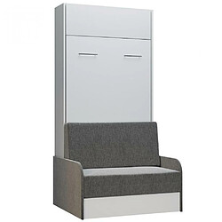 Inside 75 Armoire lit escamotable DYNAMO SOFA blanc canapé + accoudoirs tissu gris 90*200 cm 