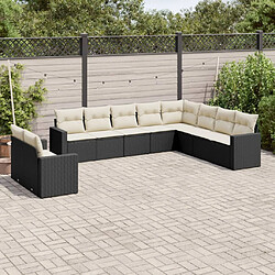 vidaXL Salon de jardin 10 pcs avec coussins noir résine tressée 