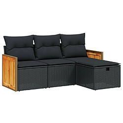 vidaXL Salon de jardin 4 pcs avec coussins noir résine tressée