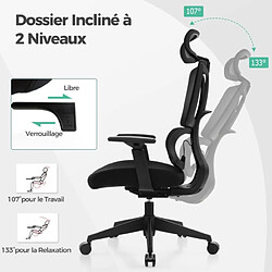 Helloshop26 Chaise de direction chaise de bureau ergonomique et réglable en hauteur dossier en maille respirante support lombaire appui-tête et accoudoirs noir 20_0005289