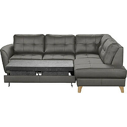 VENESETTI Canapé d'angle convertible en cuir italien de luxe 5 places NORIA avec coffre, gris foncé, angle droit