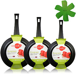 Lot de 3 poêles 18–22–26 cm Induction Anti-adhésif écologique, , Noir, Wecook, Ecogreen 