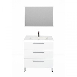 Dansmamaison Meuble sous vasque 3 tiroirs 80 cm Blanc + Miroir - KISSA