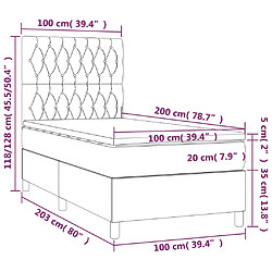 vidaXL Sommier à lattes de lit avec matelas Noir 100x200 cm Tissu pas cher