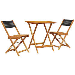 vidaXL Ensemble de bistro 3 pcs noir polypropylène et bois massif