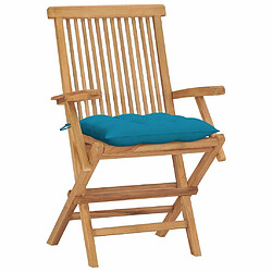 Maison Chic Lot de 4 Chaises de jardin,Fauteuil d'extérieur avec coussins bleu clair Teck massif -MN80145