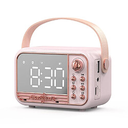 Yonis Enceinte Bluetooth Rétro Portative Alarme 3W Réveil Rétro Bluetooth Étanche IPX5 Haut-Parleur Portable 3W Rose YONIS