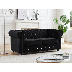 Vente-Unique Canapé 2 places en velours noir et boutons effet cristal CHESTERFIELD 