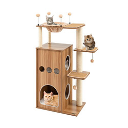 Helloshop26 Arbre à chat de 132,5 cm avec niche à 2 niveaux boules à ressort tour de jeux pour chats avec coussins amovibles et panier brun 20_0005400 