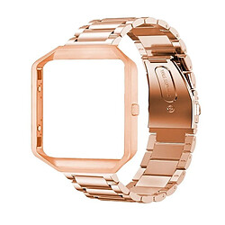 Wewoo Bracelet pour montre connectée Convient Fitbit Blaze De Sport Intelligente En Acier Inoxydable Cadre Métal Papillon Boucle Trois Perles Or Rose