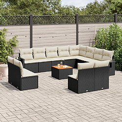 vidaXL Salon de jardin avec coussins 13 pcs noir résine tressée 