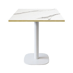 Restootab Table 70x70cm - modèle Round blanc marbre blanc chants laiton