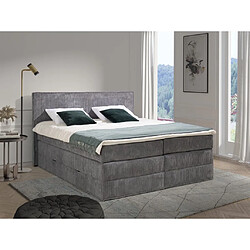 Vente-Unique Ensemble complet boxspring tête de lit + sommiers coffre + matelas + surmatelas - 2 x 80 x 200 cm - Velours côtelé - Gris - IVOLOS de PALACIO