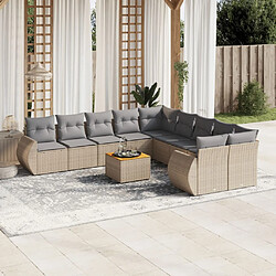 vidaXL Salon de jardin 11 pcs avec coussins beige résine tressée 