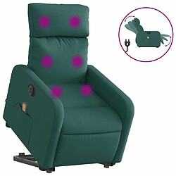 Maison Chic Fauteuil Relax pour salon, Fauteuil inclinable de massage électrique Vert foncé Tissu -GKD23525