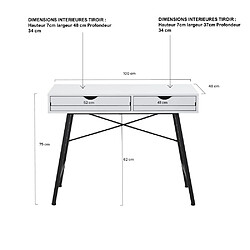 Acheter Le Quai Des Affaires Bureau BOSTON 100 x 48 cm/ Blanc et métal noir