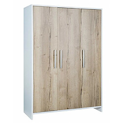 Schardt Armoire bébé 3 portes bois blanc et chêne clair Eco Plus L 126 x H 181 x P 53 cm