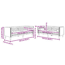 vidaXL Ensemble de canapé Chesterfield et traversins 2 pcs gris foncé pas cher