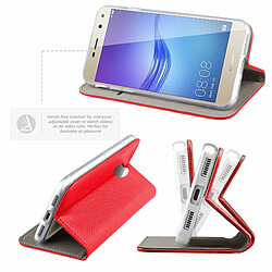 Acheter Moozy Case Flip Cover pour Huawei Y6 2017, Rouge - Étui à Rabat Magnétique Intelligent avec Porte-Cartes et Support