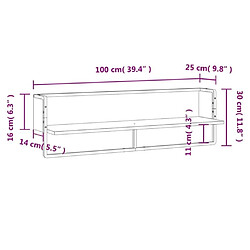 vidaXL Étagère murale avec barre sonoma gris 100x25x30 cm pas cher