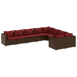 vidaXL Salon de jardin avec coussins 9 pcs marron résine tressée