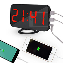 Wewoo Réveil multifonctionnel réfléchissant d'affichage à rouge LED de miroir créatif avec la fonction de Snooze et 2 port de charge d'USB 