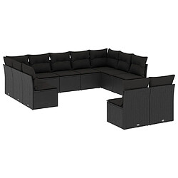 vidaXL Salon de jardin 11 pcs avec coussins noir résine tressée